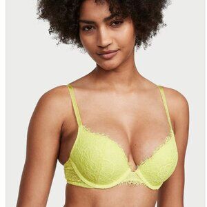 VS Dream Angels Bra 32DD Push Up Lace Pastel Yellow Y2K Coquette Lingerie Fit